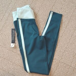 NWT Danz N Motion Teal Blue & Mint Striped Leggings Yoga Dance Pants Sz Small
